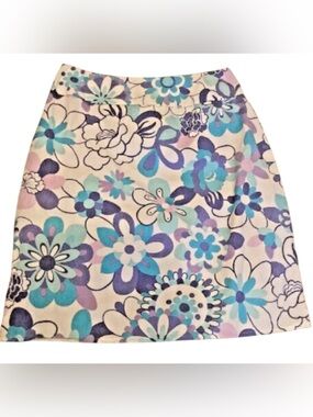 Casual Corner ANNEX White Blue Purple Floral Skirt Size 10